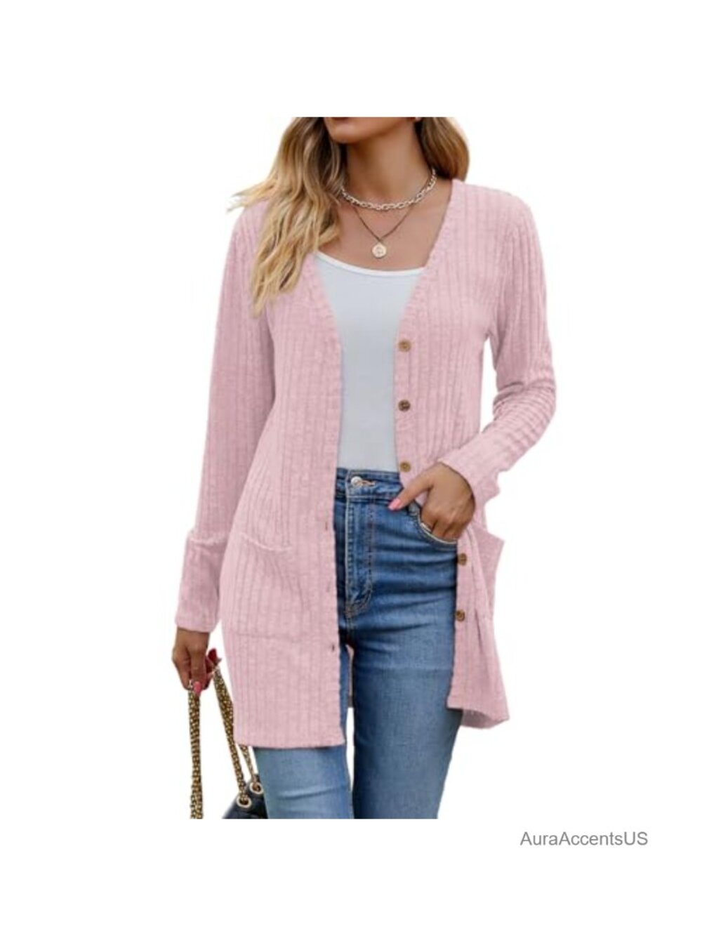 Lightweight Long Knit Cardigan with Pockets Women Open Front